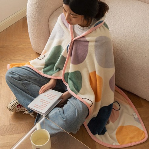 마마하루 두꺼운 밍크 극세사 똑딱이 담요 무릎 캠핑 방한 블랭킷, 1개, 무지개솜사탕