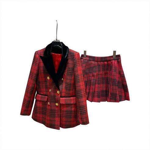 KORELAN 가을 겨울 패션 대세 영륜 양복 재킷 + 하이웨이스트 A자 주름 세트