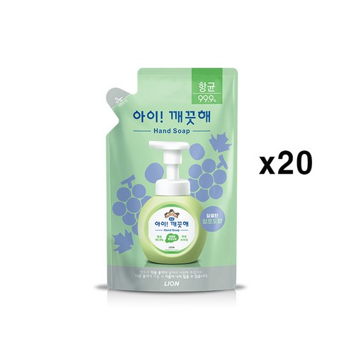 아이깨끗해 향균 거품 핸드 솝 리필 청포도향, 200ml, 20개