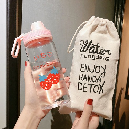 [LM] 500ml 플라스틱 물병 투명/반투명 병 귀여운 물병 카톤 딸기 물병 전화 스탠드 휴대용, 6_500ml