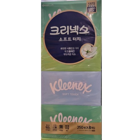 크리넥스 소프트터치 각티슈 250매 코스트코 미용티슈 화장지 휴지, 8개