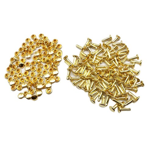 Ursmart 100 세트 더블 캡 스터드 리벳 가방 신발 가죽 6x10mm, 골드, 금속