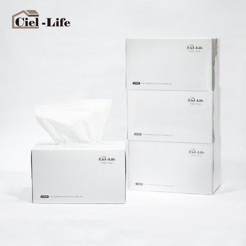 CIEL LIFE 먼지없는 천연펄프 각티슈 코편한 티슈 휴지 미용티슈 갑티슈, 3통, 250매