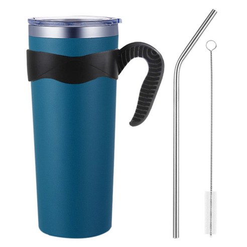 대용량 텀블러 800ml + 손잡이 + 스텐 빨대 + 세척솔 세트 보온 보냉 스텐 물병 보온병 보냉병 핸들 냉텀블러 리유저블 아이스 콜드컵 휴대용, 1세트, R99866L(터쿼즈