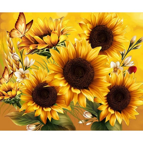 보석십자수 액자 캔버스형 50 x 40 cm DIY 풍수 해바라기 금전수 사과 엠제이에스, 1개, Y16 만개한 황금해바라기