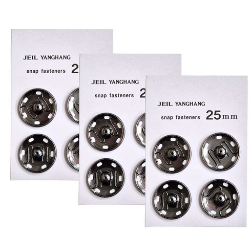 국산 25mm 스냅단추 큰단추 금속 빅사이즈 똑딱이단추 4개입, 3세트, 흑니켈 25mm