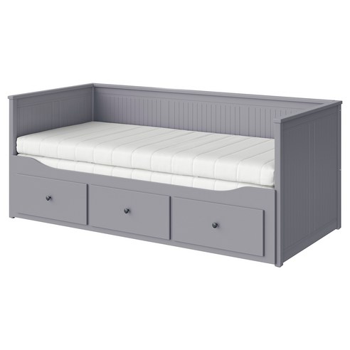 이케아 HEMNES 헴네스 데이베드+서랍3/매트리스2 그레이/오피엘 단단함 80x200 cm 195.214.96