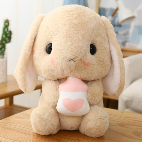 뽀송 당근 우유 큰귀 토끼 인형 쿠션, 브라운, 32cm, 1개