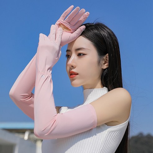 DFMEI 여름 아이스 실크 선 스크린 슬리브 여성 느슨한 여름 야외 아이스 슬리브 긴 팔 보호대 솔리드 컬러 얇은, DFMEI 하트 파우더