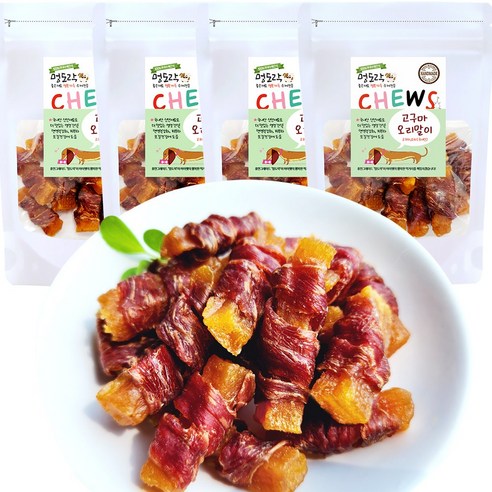 멍도락 고구마말이 오리 치킨 국내산 강아지수제간식, 4개, 90g, 고구마오리말이