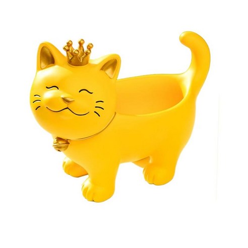 크리 에이 티브 장식 스토리지 상자 디스플레이 장식 고양이 조각 입상 홀더 수지 장식 동물 베란다 데스크탑, 노란색