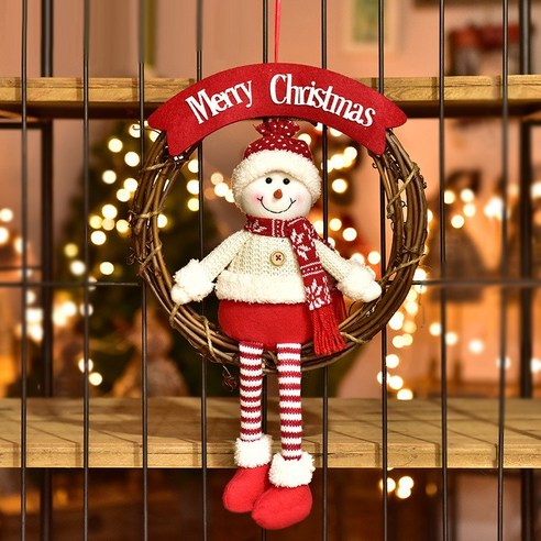 Hyades 크리스마스 장식 화환 리스 귀여운 산타클로스 눈사람, A타입, 1개