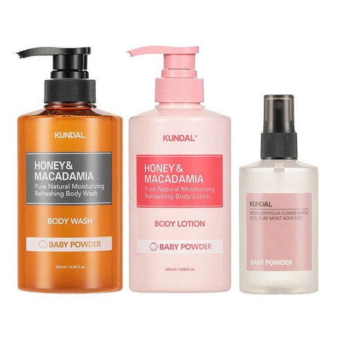 쿤달 추천 상품쿤달 바디워시500ml + 바디로션500ml + 미스트128ml 베이비파우더향 제품 사진