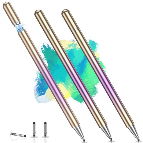 Stylus Pen for Touchscreen(3 Pack) Universal Stylist Pens 2 in 1 Precision Series Fine Point Disc f, Gradient Gold Purple