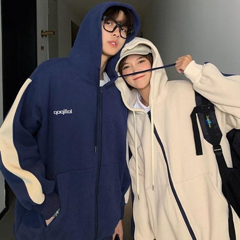 연인 착용 스웨터 남성과 여성 지퍼 후드 카디건 재킷 플러스 벨벳