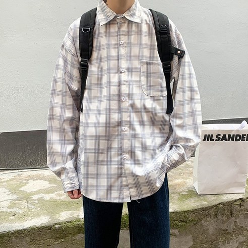KORELAN 체크셔츠 남성 봄가을 인스톰 건달 하라주쿠풍 긴팔셔츠 루즈핏 캐주얼코트