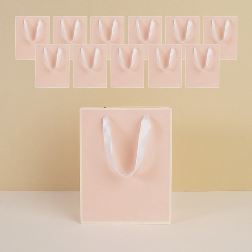 빛공 고급 선물 무지 미니 답례품 쇼핑백 종이가방 종이백 (스티커포함), 12개, 핑크