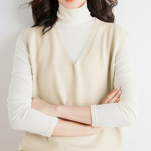 지나홈 여성 레이어드 브이넥 니트 조끼 베스트 1P