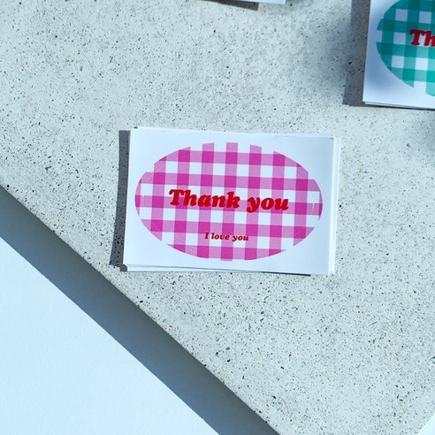[오오이오] 체크 땡큐 감사 포장 데코 스티커 100매, 100개, 핑크