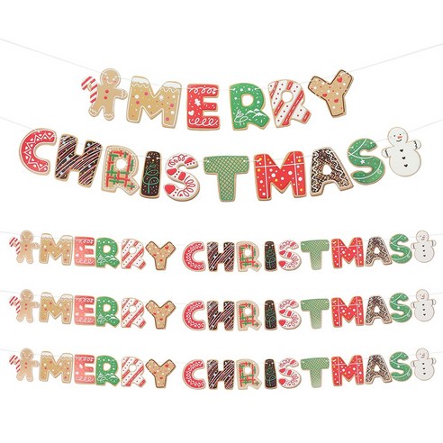 비와이커머스 크리스마스 글자 가랜드 4개 세트 XMAS 성탄절 파티 소품, 크리스마스 글자 가랜드 4개 (쿠키세트), 1세트