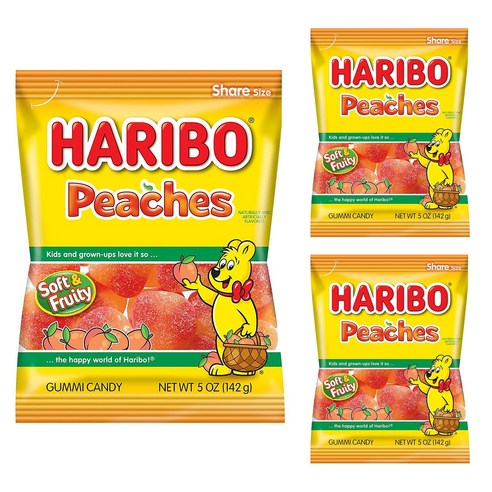 하리보 복숭아 구미 캔디 젤리 내추럴 앤 아티피셜 프루트 맛, 142g, 3개