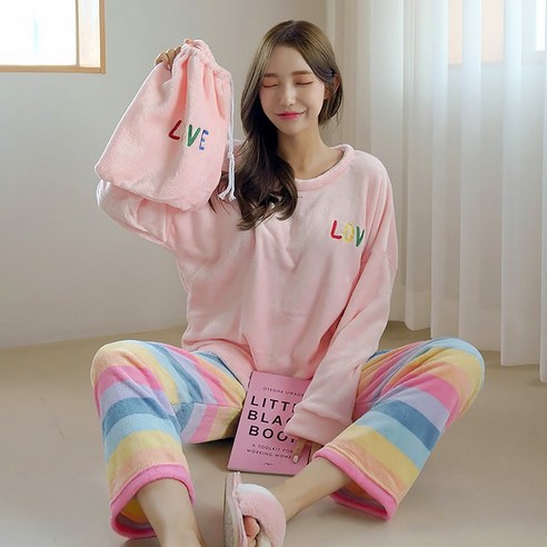 말랑마쥬 레인보우 러브 극세사잠옷 파우치세트 파자마