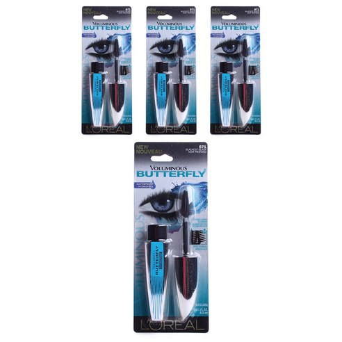 로레알파리 볼류미너스 버터플라이 마스카라 워터프루프 6.5ml, Blackest Black, 4개