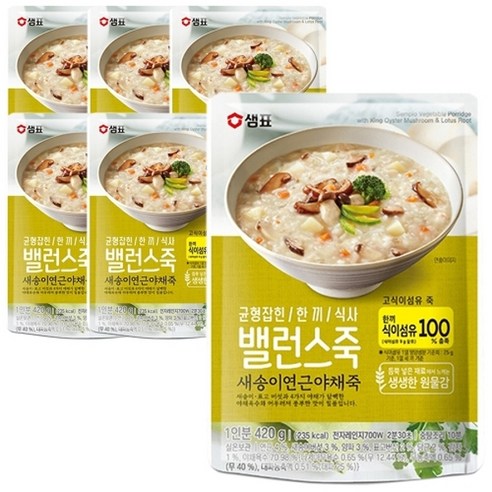 샘표 밸런스죽 새송이 연근 야채죽, 420g, 6개