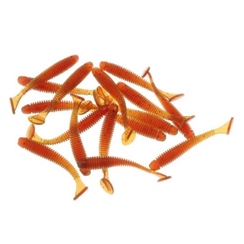 16 조각 5cm 소프트 낚시 미끼 플라스틱 낚시 미끼 T-꼬리 땅벌레 벌레 미끼 물고기 태클 액세서리, 브라운, PVC