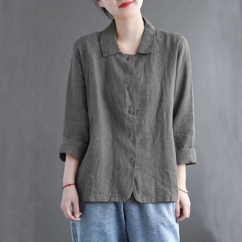 COBOTOR 여성 면마 자켓 오버핏 심플 봄 여름 가을 여자 긴팔 재킷 상의 women linen jacket XK0441