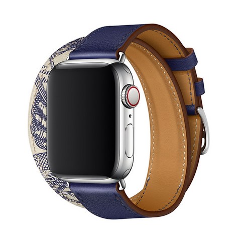 더블 투어 iWatch 밴드 44mm 40mm 정품 가죽 시계 밴드 벨트 팔찌 iWatch 밴드 38mm 42mm 시리즈 3 4 5 6 7 스트랩, Gray+Blue, 38mm/40mm/44mm