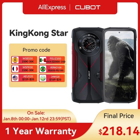 Cubot KingKong Star 견고한 5G 스마트폰 6.78 인치 화면 24GB (12GB + 12GB) 256GB 10600mAh 안드로이드 13 33W 고속 충, 없음, 1.KK Star Black - 256G-12GB