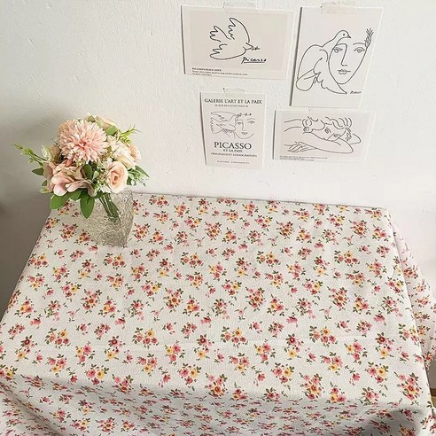 꽃무늬 다각형 식탁보 봄나들이, 레드 체크