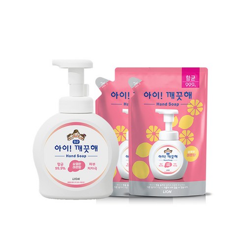 [신세계TV쇼핑]아이깨끗해 용기 490ml 1개+리필 450ml 2개, SET, 1.레몬 490ml 1개+450ml 2개