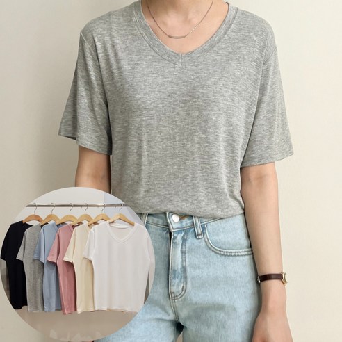 엘베라노 레이온 반팔티 여성 브이넥 무지 티셔츠 실켓티 엘베라노 레이온 반팔티 여성 브이넥 무지 티셔츠 실켓티