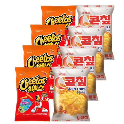 롯데 크라운 스낵모음 치토스 바베큐 82gx4개+C콘칩 70gx4개 (총8개), 1세트, 608g