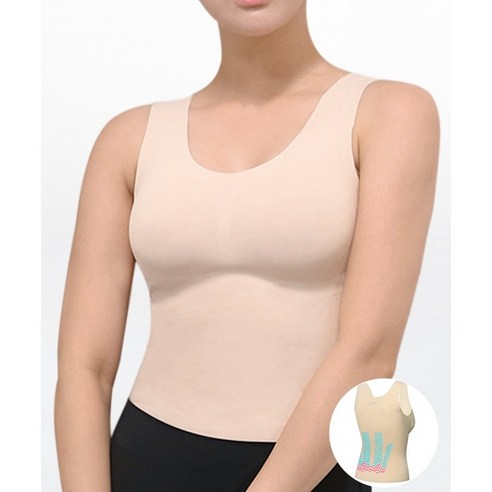 웨이브웨어 허리지지&라인보정 패디드 탱크탑 N10 베이지 민소매 여자 나시티 슬림 아디다스탱크탑