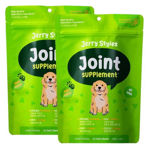 동물병원 강아지 관절 영양제 제리스타일스 조인트 파우치 153g 51chews, 뼈/관절강화, 2개