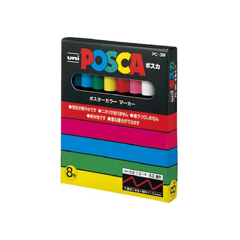 유니 포스카 세트 마카 UNI POSCA 마카펜, 3M, 1개, 8색