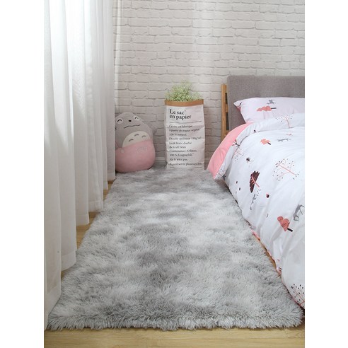 귀여운 긴 양모 카펫 침실 침대 옆 카펫, 1.6 × 0.6 미터, 잔디 녹색