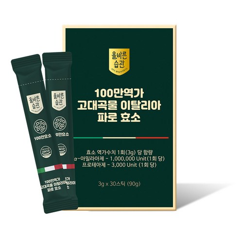 올바른습관 식약처인증 이탈리아 파로 곡물효소 100% 스틱 3gx30포, 4박스, 90g