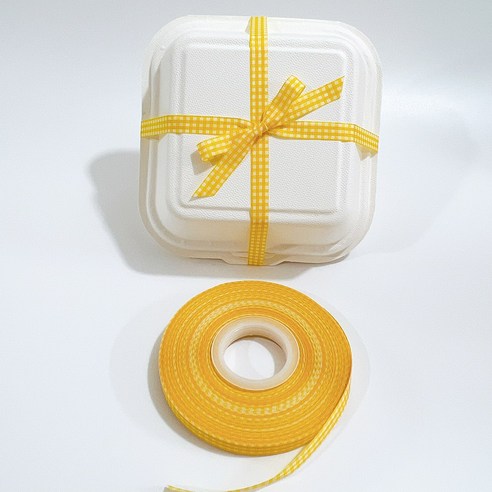 체크 리본끈 포장 리본 1cm x 45m, 옐로우