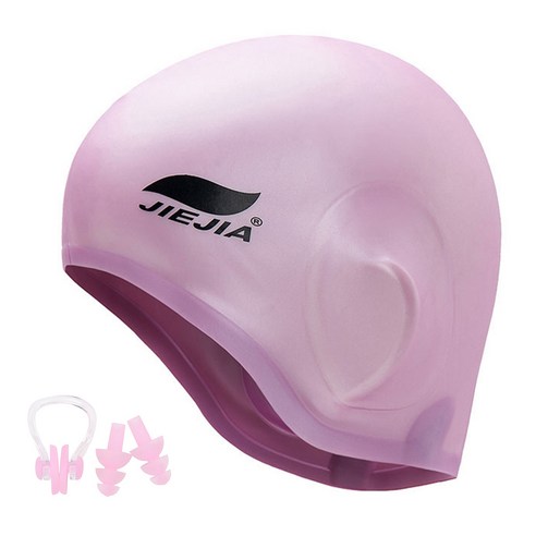 [SW] 수영 모자 성인용 방수 귀 보호 수영 모자 코 클립 및 귀마개 포함 여성용 남성 여름 수영장 입욕 모자, Pink purple