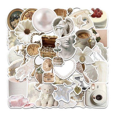 올리브파티 감성 캐리어 노트북 여행 방수 스티커 세트, 1세트, 화이트펄 50P