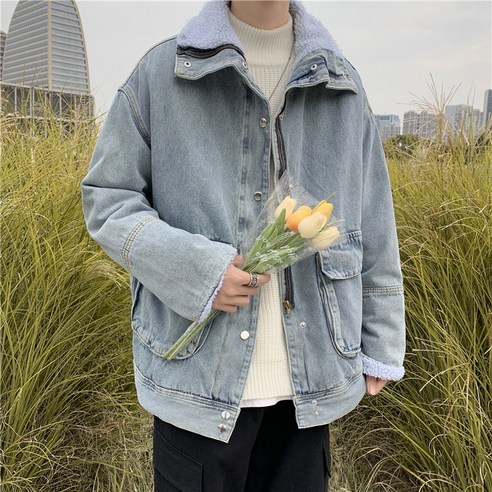 mxt램 양모 데님 코튼 패딩 코트 남성 겨울 한국 스타일 트렌디 패션 브랜드 스트리트 느슨한 두꺼운 오버올 코튼 패딩 코트