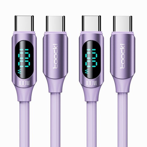 TOOCKI 알루미늄 합금으로 디스플레이 C-C 100w 고속 충전케이블, 2m, 퍼플, 2개