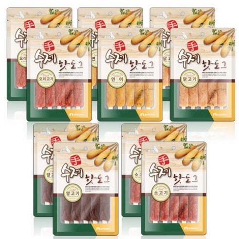 수제핫도그 강아지 간식 5종 콤보팩 100g x 10p, 소고기, 닭고기, 양고기, 연어, 오리, 1세트