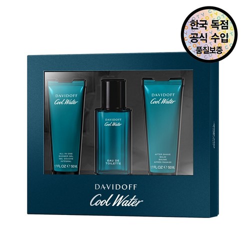 [공식수입원] 다비도프 쿨워터 EDT 세트(EDT 40ml+샤워젤 50ml+애프터쉐이브밤 50ml), 50ml, 1개
