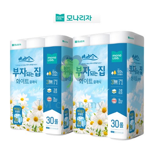 모나리자 부자되는집 화이트 플러스 3겹데코 천연펄프 20m 30롤 1팩(30롤), 2개