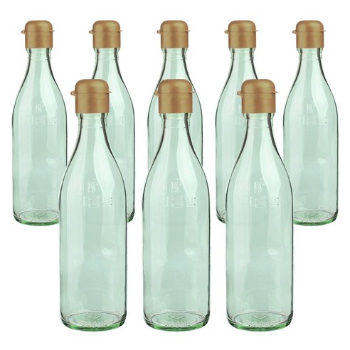 가인글로벌 청색기름병350 유리병 스마트원터치캡 골드, 8개, 350ml